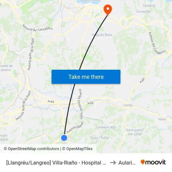 [Llangréu/Langreo]  Villa-Riaño - Hospital Valle Del Nalón [Cta 00399] to Aulario Norte map