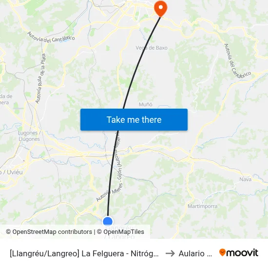 [Llangréu/Langreo]  La Felguera - Nitrógeno [Cta 00411] to Aulario Norte map