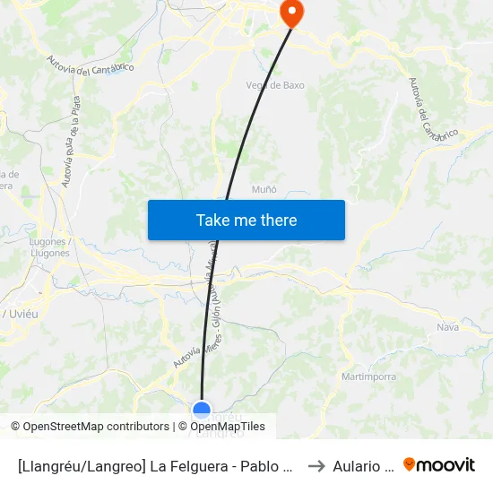[Llangréu/Langreo]  La Felguera - Pablo Picasso [Cta 00414] to Aulario Norte map