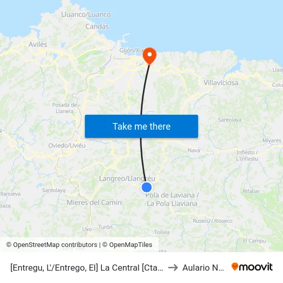 [Entregu, L'/Entrego, El]  La Central [Cta 00439] to Aulario Norte map
