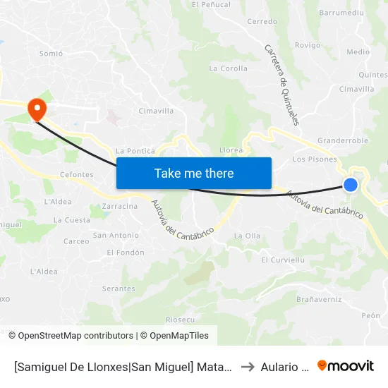 [Samiguel De Llonxes|San Miguel]  Mataobeya [Cta 00516] to Aulario Norte map