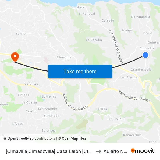 [Cimavilla|Cimadevilla]  Casa Lalón [Cta 00526] to Aulario Norte map