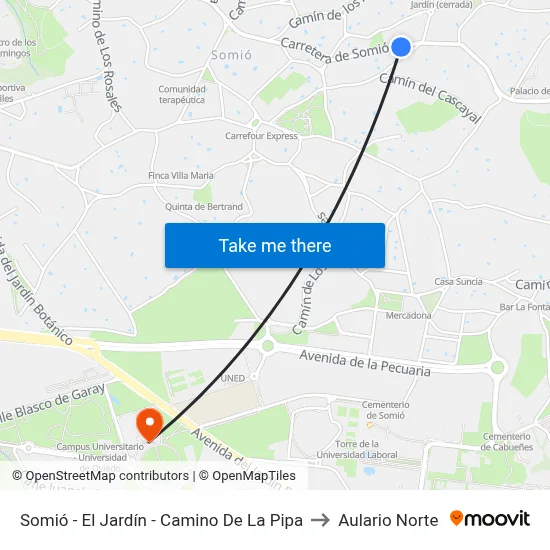 Somió - El Jardín - Camino De La Pipa to Aulario Norte map