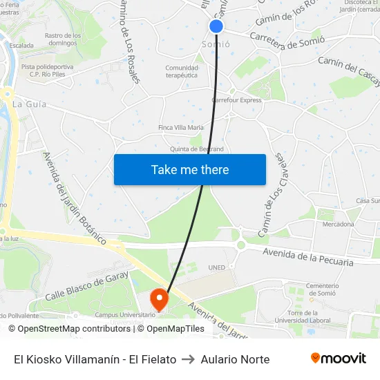 El Kiosko Villamanín - El Fielato to Aulario Norte map