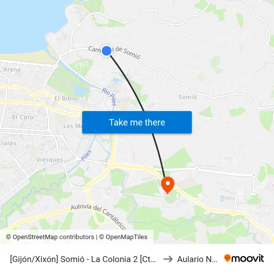 [Gijón/Xixón]  Somió - La Colonia 2 [Cta 00571] to Aulario Norte map