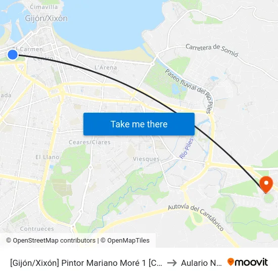 [Gijón/Xixón]  Pintor Mariano Moré 1 [Cta 00575] to Aulario Norte map