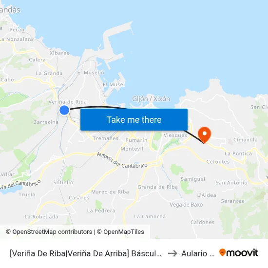 [Veriña De Riba|Veriña De Arriba]  Báscula Veriña [Cta 00576] to Aulario Norte map