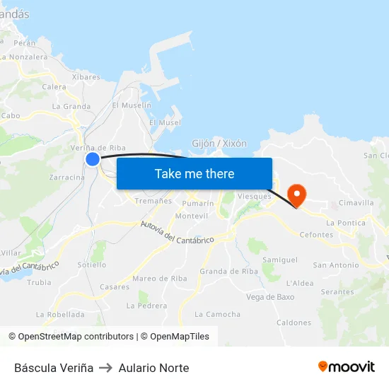 Báscula Veriña to Aulario Norte map