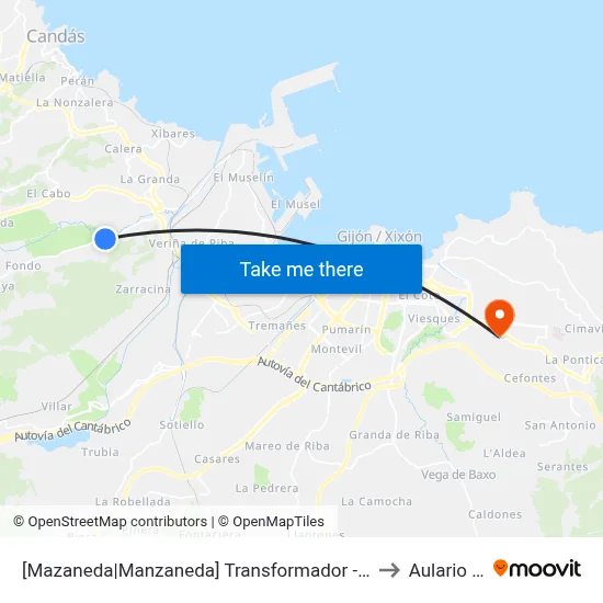 [Mazaneda|Manzaneda]  Transformador - Pervera [Cta 00586] to Aulario Norte map