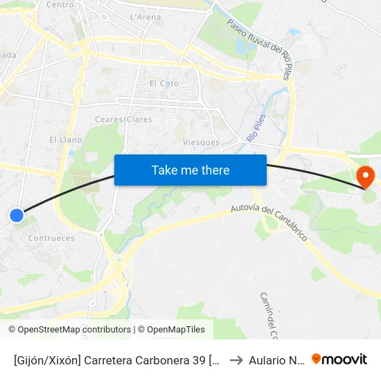 [Gijón/Xixón]  Carretera Carbonera 39 [Cta 00789] to Aulario Norte map