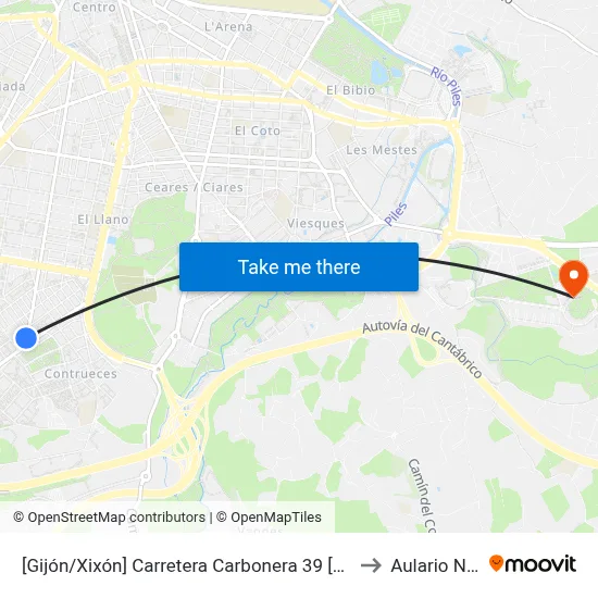[Gijón/Xixón]  Carretera Carbonera 39 [Cta 00789] to Aulario Norte map