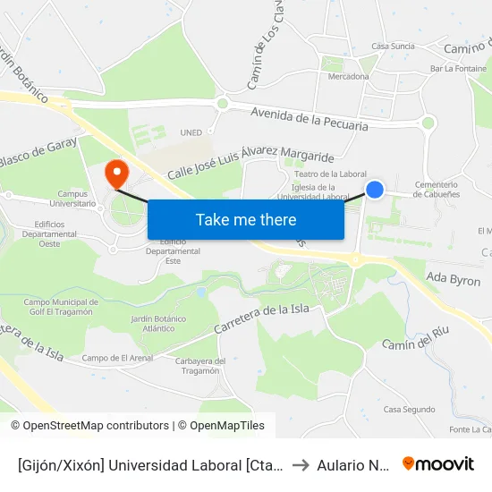 [Gijón/Xixón]  Universidad Laboral [Cta 00791] to Aulario Norte map