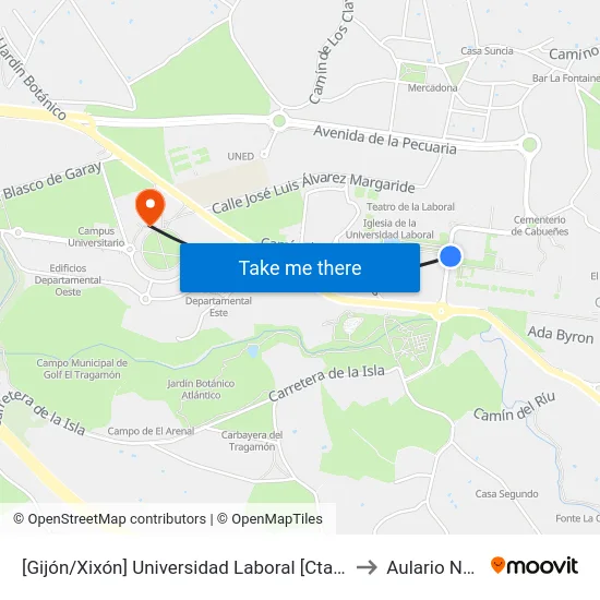 [Gijón/Xixón]  Universidad Laboral [Cta 00792] to Aulario Norte map