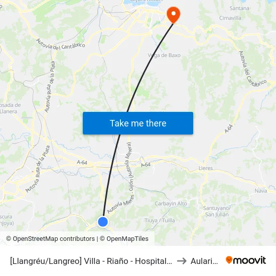 [Llangréu/Langreo]  Villa - Riaño - Hospital Valle Del Nalón [Cta 00797] to Aulario Norte map