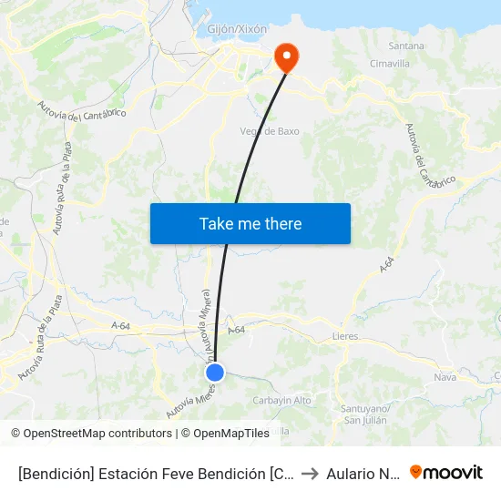 [Bendición]  Estación Feve Bendición [Cta 00879] to Aulario Norte map