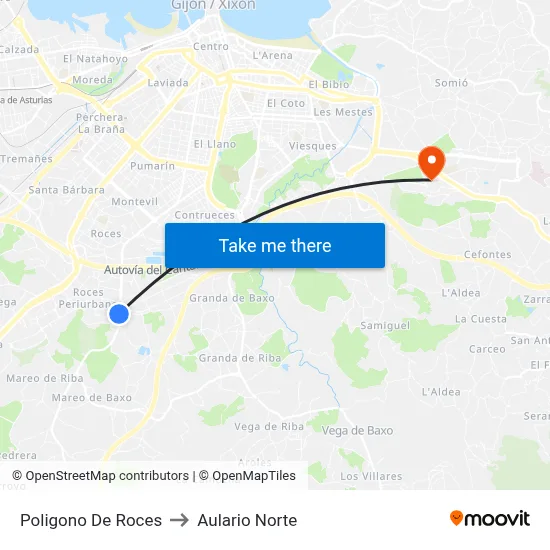Poligono De Roces to Aulario Norte map