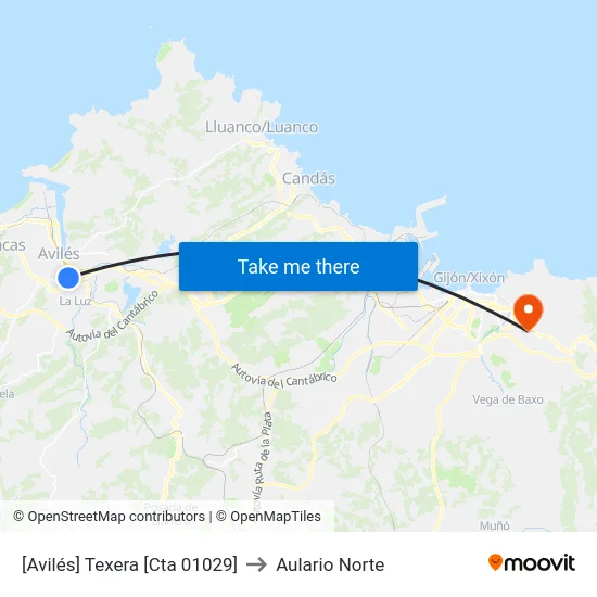 [Avilés]  Texera [Cta 01029] to Aulario Norte map