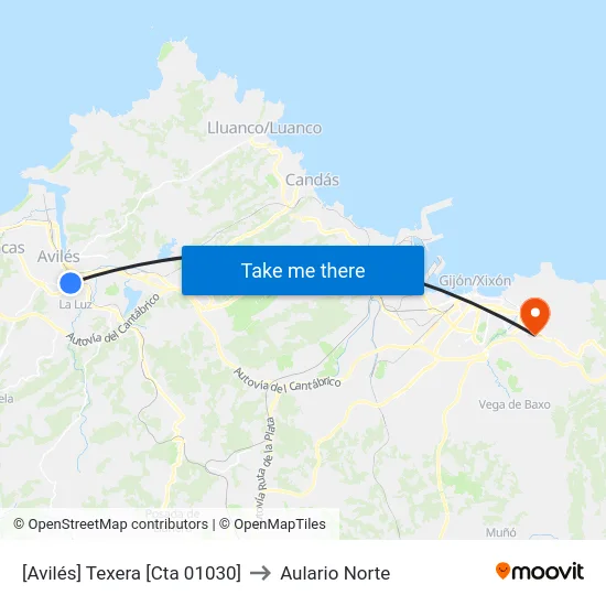 [Avilés]  Texera [Cta 01030] to Aulario Norte map