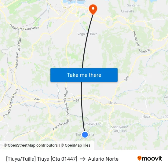 [Tiuya/Tuilla]  Tiuya [Cta 01447] to Aulario Norte map