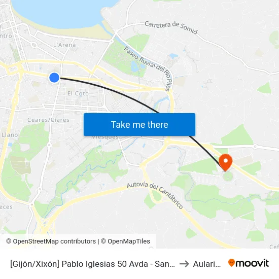 [Gijón/Xixón]  Pablo Iglesias 50 Avda - Sanatorio El Carmen [Cta 01558] to Aulario Norte map