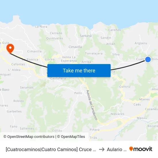 [Cuatrocaminos|Cuatro Caminos]  Cruce Argüero [Cta 01875] to Aulario Norte map
