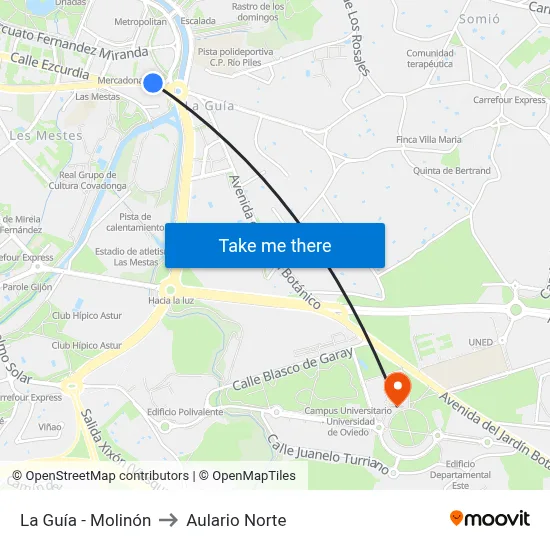 La Guía - Molinón to Aulario Norte map