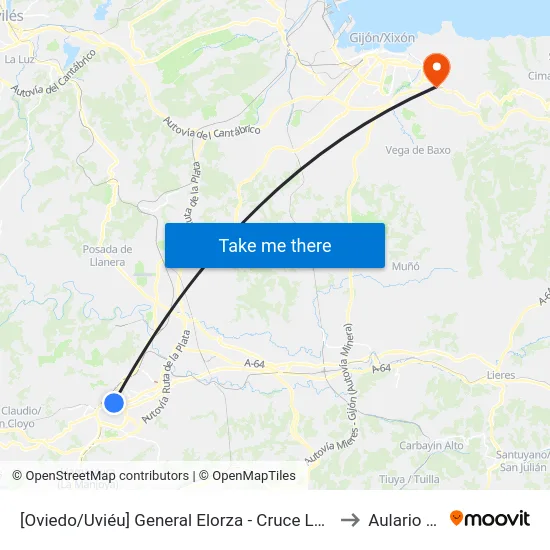 [Oviedo/Uviéu]  General Elorza - Cruce La Lila [Cta 02060] to Aulario Norte map