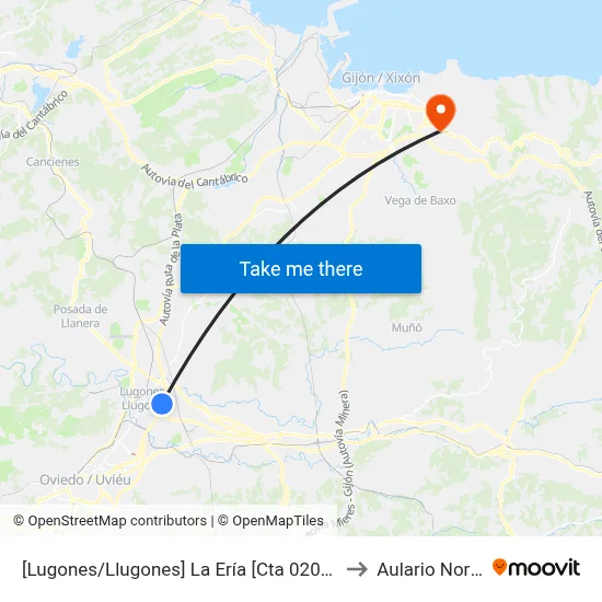 [Lugones/Llugones]  La Ería [Cta 02077] to Aulario Norte map