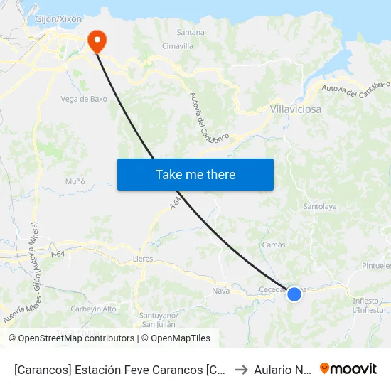 [Carancos]  Estación Feve Carancos [Cta 02160] to Aulario Norte map