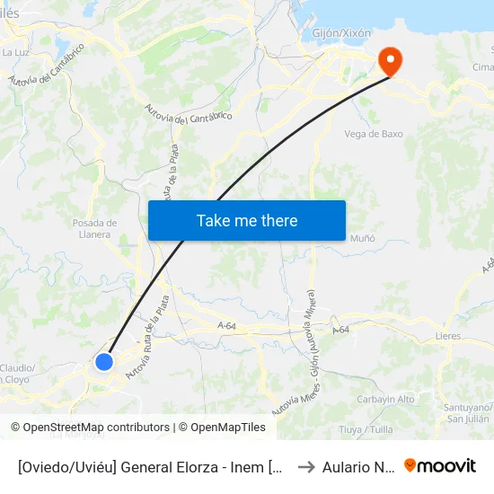 [Oviedo/Uviéu]  General Elorza - Inem [Cta 02287] to Aulario Norte map