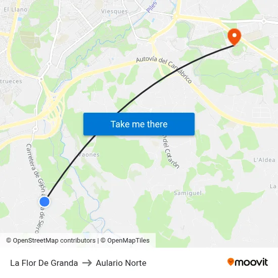 La Flor De Granda to Aulario Norte map