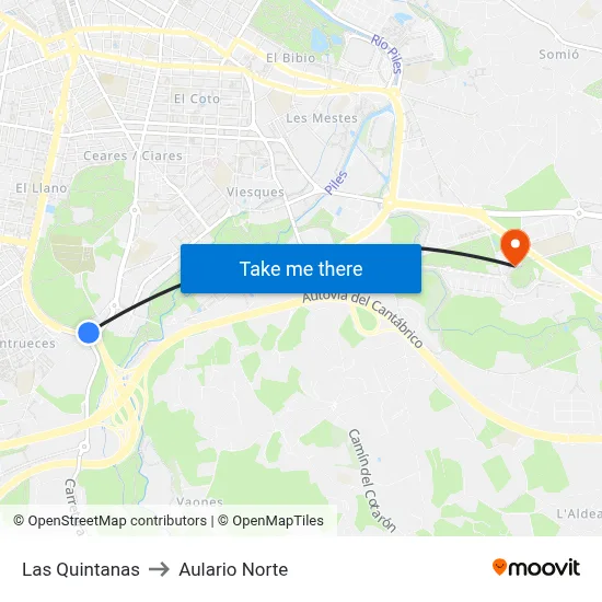 Las Quintanas to Aulario Norte map