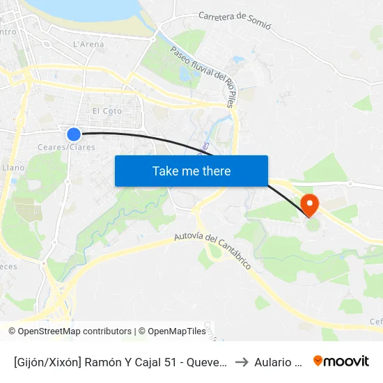 [Gijón/Xixón]  Ramón Y Cajal 51 - Quevedo [Cta 02850] to Aulario Norte map