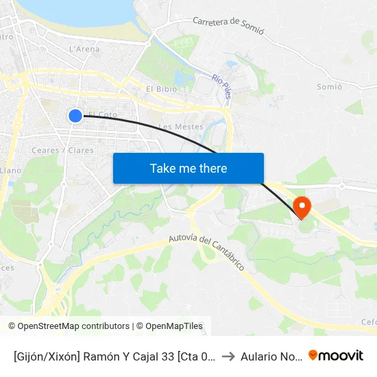 [Gijón/Xixón]  Ramón Y Cajal 33 [Cta 02852] to Aulario Norte map