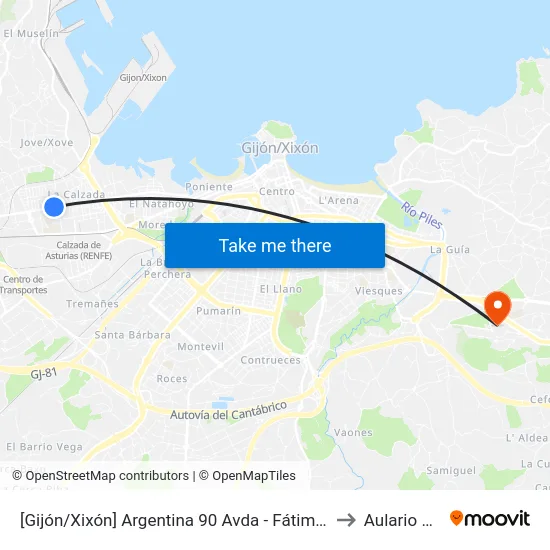 [Gijón/Xixón]  Argentina 90 Avda - Fátima [Cta 02929] to Aulario Norte map