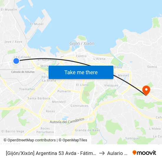 [Gijón/Xixón]  Argentina 53 Avda - Fátima [Cta 02941] to Aulario Norte map