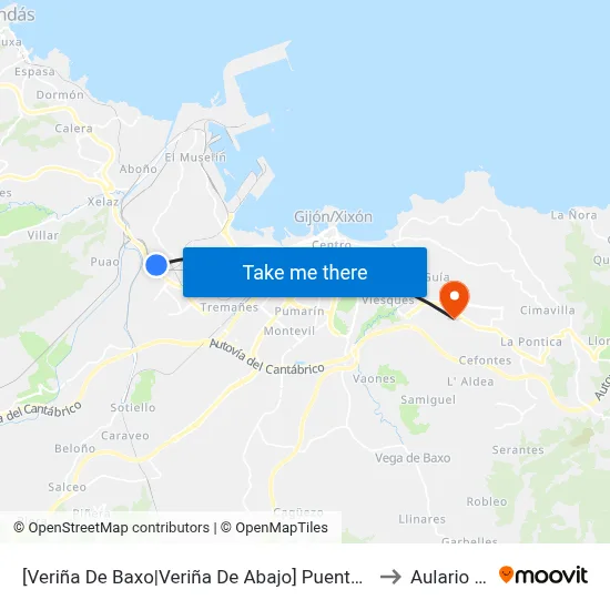 [Veriña De Baxo|Veriña De Abajo]  Puente Seco [Cta 03057] to Aulario Norte map