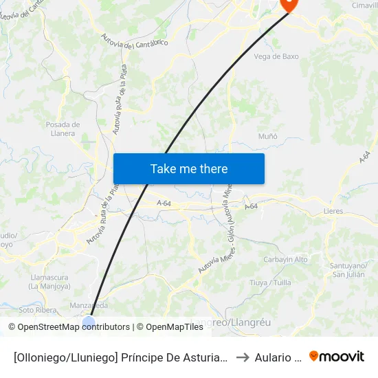 [Olloniego/Lluniego]  Príncipe De Asturias Avda [Cta 03289] to Aulario Norte map