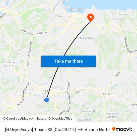 [H.Ueyo|Fueyo]  Tiñana 38 [Cta 03517] to Aulario Norte map