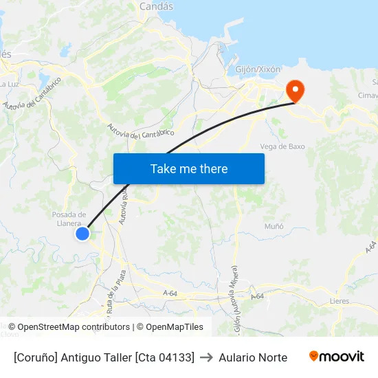 [Coruño]  Antiguo Taller [Cta 04133] to Aulario Norte map