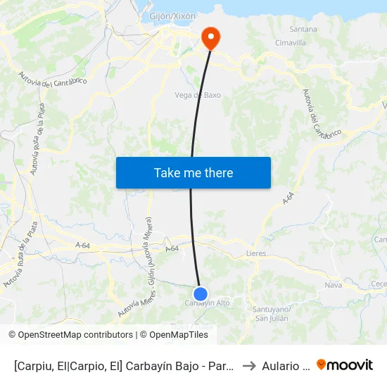 [Carpiu, El|Carpio, El]  Carbayín Bajo - Parada Taxi [Cta 04247] to Aulario Norte map