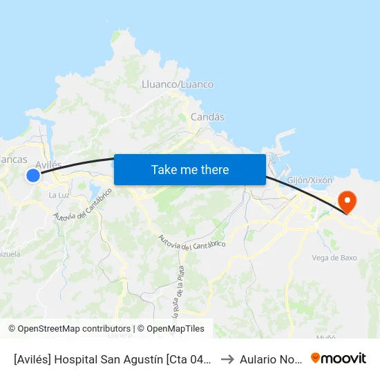 [Avilés]  Hospital San Agustín [Cta 04356] to Aulario Norte map