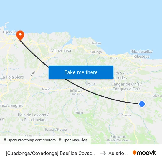 [Cuadonga/Covadonga]  Basílica Covadonga [Cta 05419] to Aulario Norte map