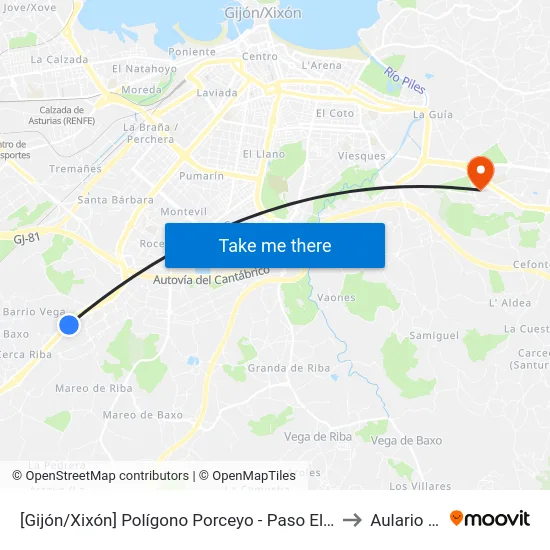 [Gijón/Xixón]  Polígono Porceyo - Paso Elevado [Cta 05500] to Aulario Norte map