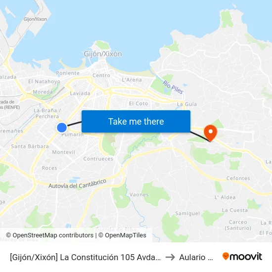 [Gijón/Xixón]  La Constitución 105 Avda [Cta 06444] to Aulario Norte map