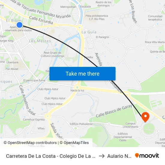 Carretera De La Costa - Colegio De La Asunción to Aulario Norte map