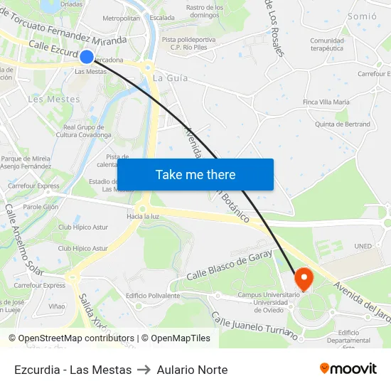 Ezcurdia - Las Mestas to Aulario Norte map