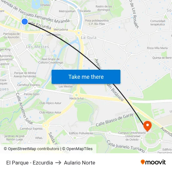 El Parque - Ezcurdia to Aulario Norte map