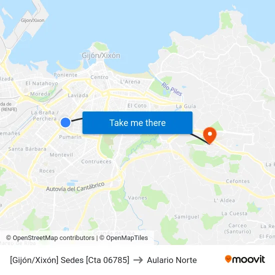 [Gijón/Xixón]  Sedes [Cta 06785] to Aulario Norte map
