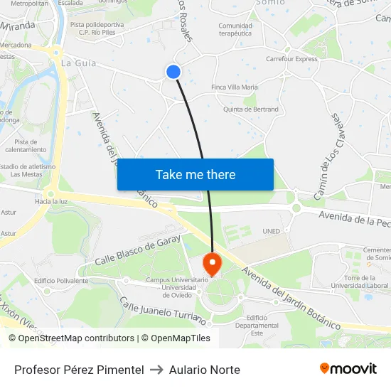 Profesor Pérez Pimentel to Aulario Norte map